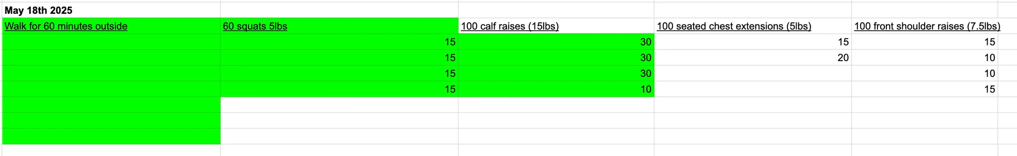 May 18th, 2025. Exercise Log.