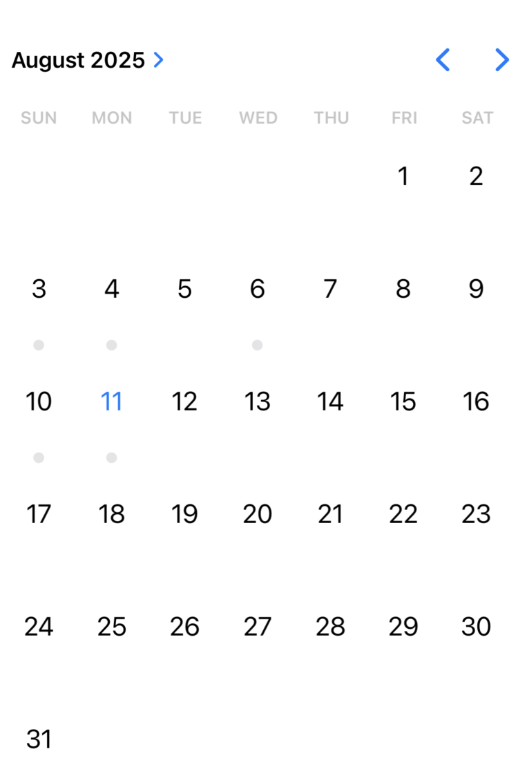 SwiftUI rendering a UIKit calendar view.