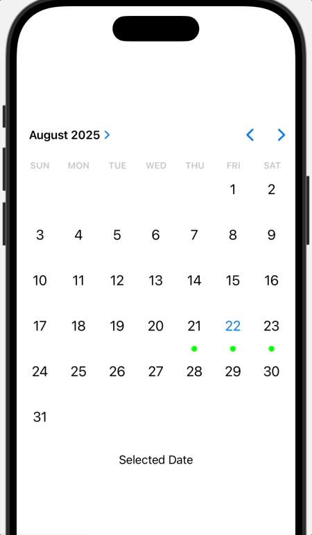 SwiftUI rendering a UIKit calendar view.